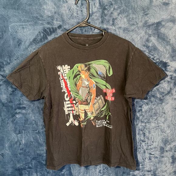 ATTACK ON TITANS Captin Levi Printed Logo Black Casual T-Shirt Mens Size Medium - Picture 1 of 7